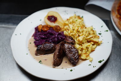 High angle view of meal served in plate