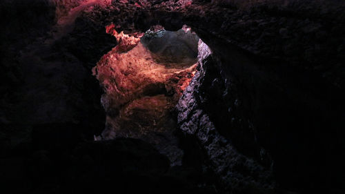 High angle view of rock formation in cave