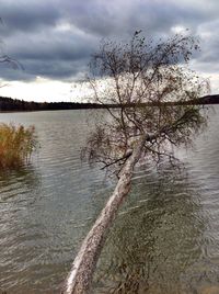 Scenic view of lake against cloudy sky
