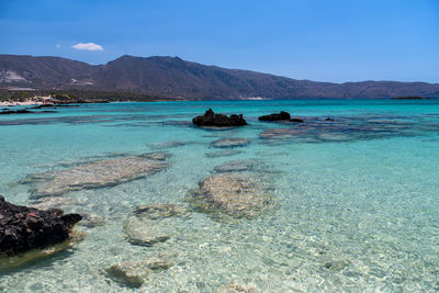 Scenic view of sea against blue sky