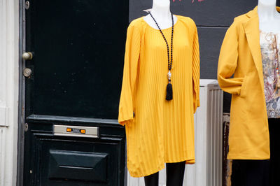 Close up of yellow store