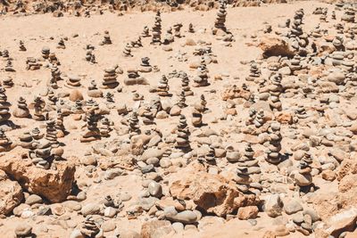 High angle view of stones on beach