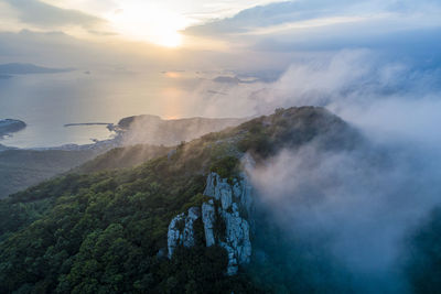 Scenic view of mountains against sky during sunset