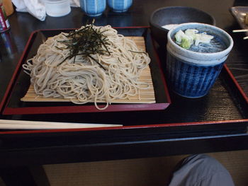 High angle view of food on table