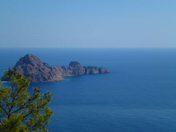 Scenic view of sea against clear sky