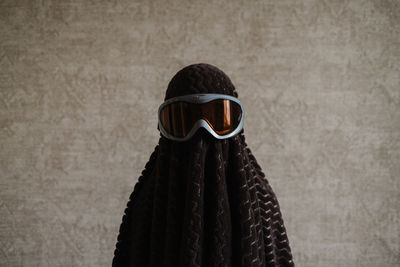 Funny child in a ghost costume. idea for halloween. funny kids. children's creativity. 