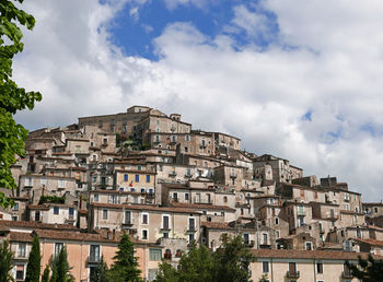 Low angle view of residential buildings against sky