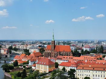 High angle view of townscape against sky