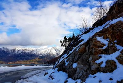 Snow covered mountain against sky