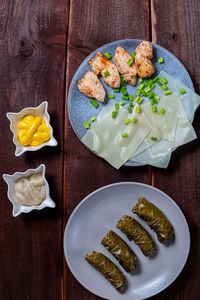 High angle view of food on table