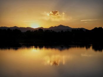 Scenic view of lake against sky during sunset
