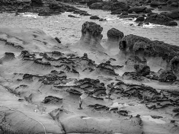 High angle view of rocks on beach