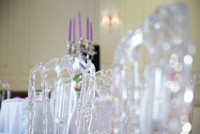 Close-up of glassware decorations at home