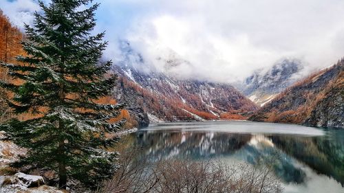 Scenic view of lake against sky during winter