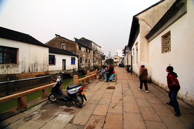 People walking on city street