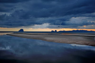 Scenic view of calm sea against cloudy sky