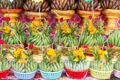Close-up of various flowers for sale at market stall