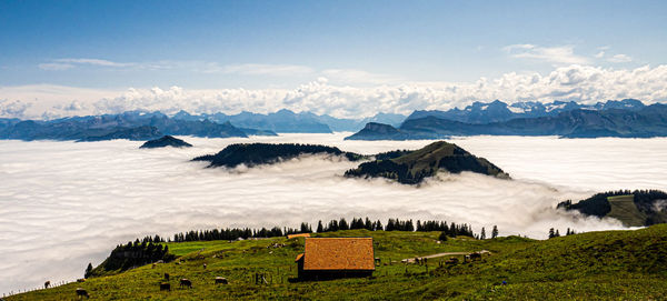 Scenic view of snowcapped mountains against sky