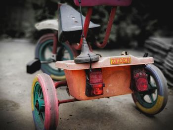 Close-up of toy car on street