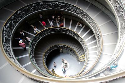High angle view of people standing on steps