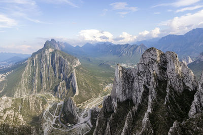 Panoramic view of landscape and mountains against sky