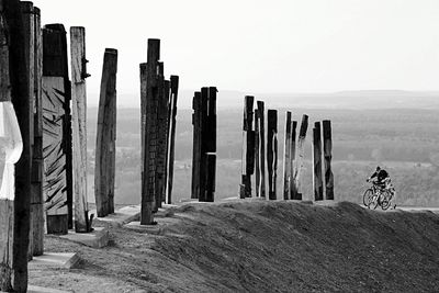 Wooden posts in the dark