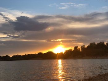 Scenic view of lake against sky during sunset