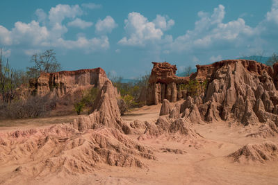 Panoramic view of rock formations against sky