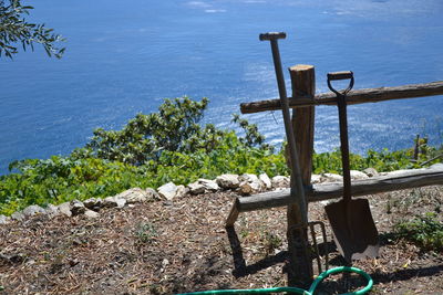 Built structure by calm blue sea