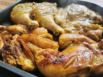 High angle view of meat in plate