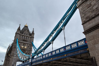 Tower bridge against cloudy sky