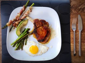 Directly above shot of breakfast served on table