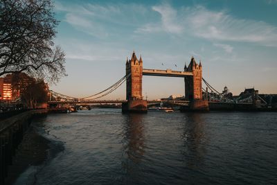 View of suspension bridge over river