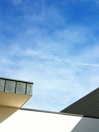 Low angle view of roof against blue sky