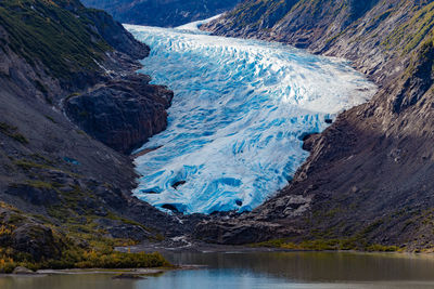 Scenic view of lake against mountain range