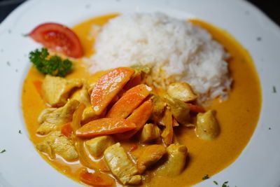 High angle view of meal served in plate