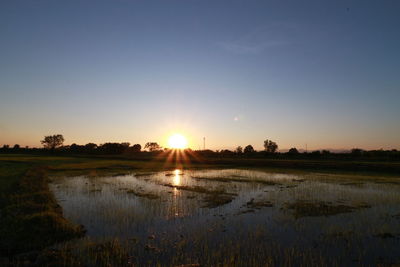 Scenic view of lake against sky during sunset