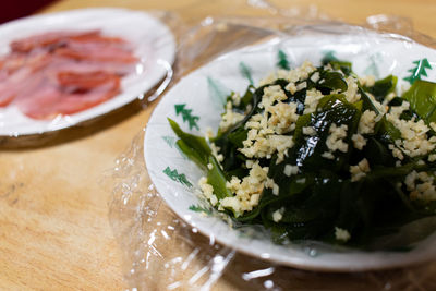 High angle view of meal served in bowl