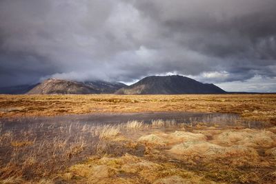 Scenic view of landscape against cloudy sky