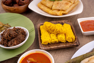 High angle view of food on table