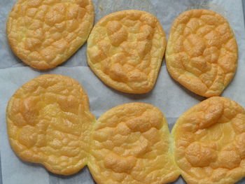 High angle view of cookies on table