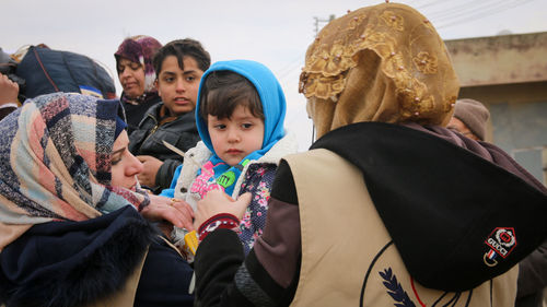 People gathering outdoors