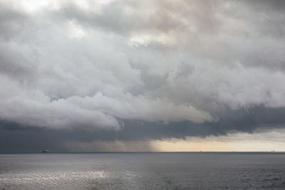 Scenic view of sea against dramatic sky