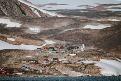 High angle view of snow covered landscape