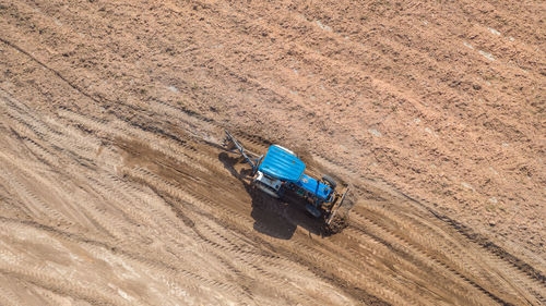 High angle view of tractor on field