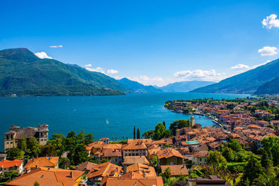 The town of gravedona, on lake como, photographed on a summer day.