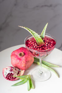 Bright pomegranate juice with aloe vera, delicious alternative medicine