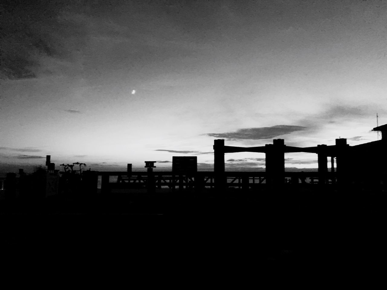 silhouette, sky, no people, dark, architecture, built structure, outdoors, moon, nature, sunset, building exterior, city, day