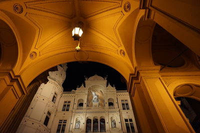 Low angle view of illuminated historic building