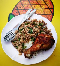 High angle view of meal served in plate